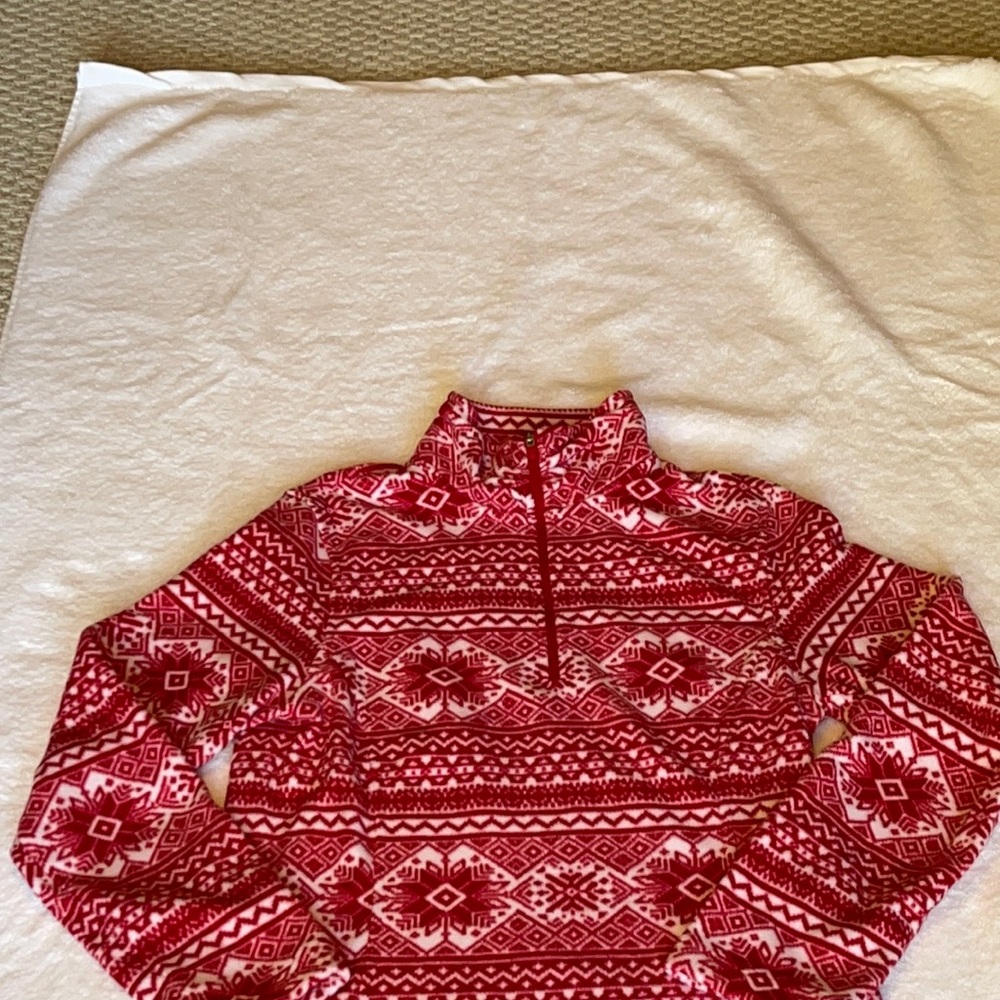 Lands End fleece 3/4 zip pullover.  Red/white. Size S